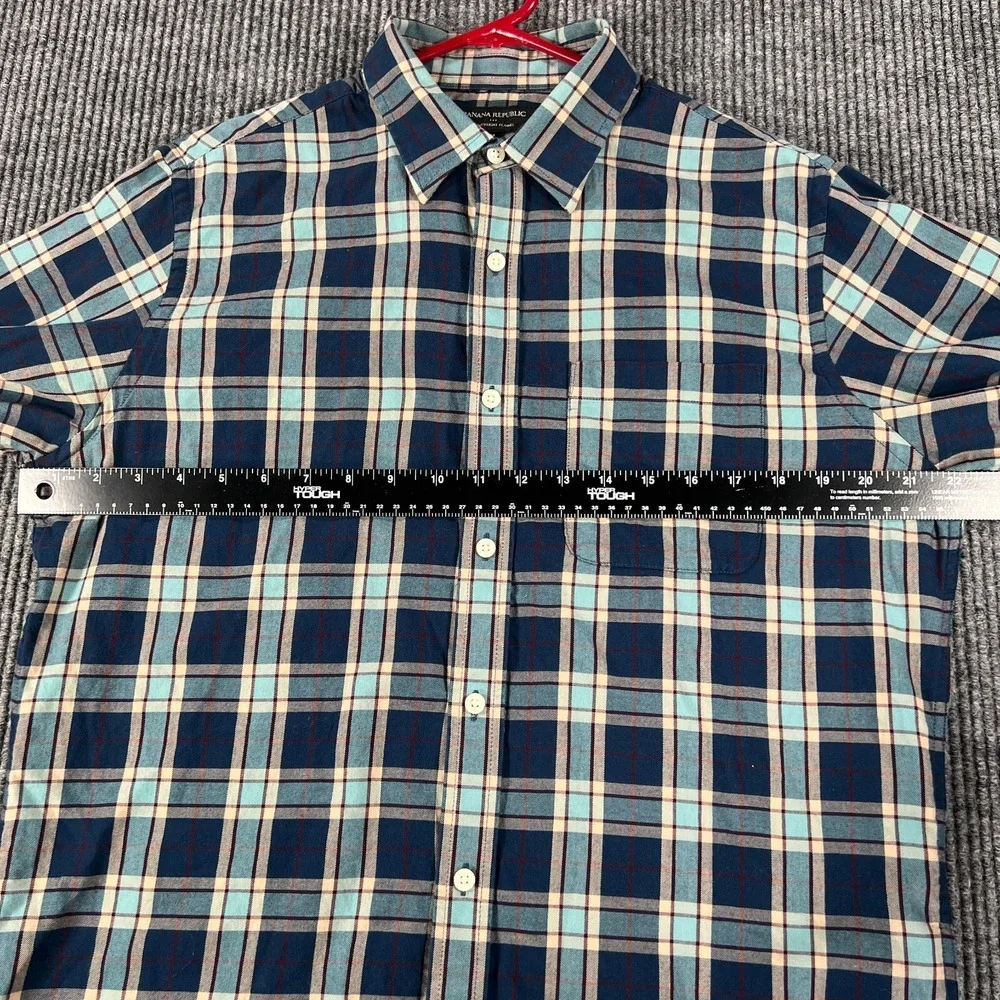 Banana Republic Shirt Mens Medium Blue Plaid Lightweight Flannel Button Up